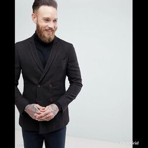 ASOS Skinny Double Breasted Texture Blazer In Brown Wool Mix - Dark Brown